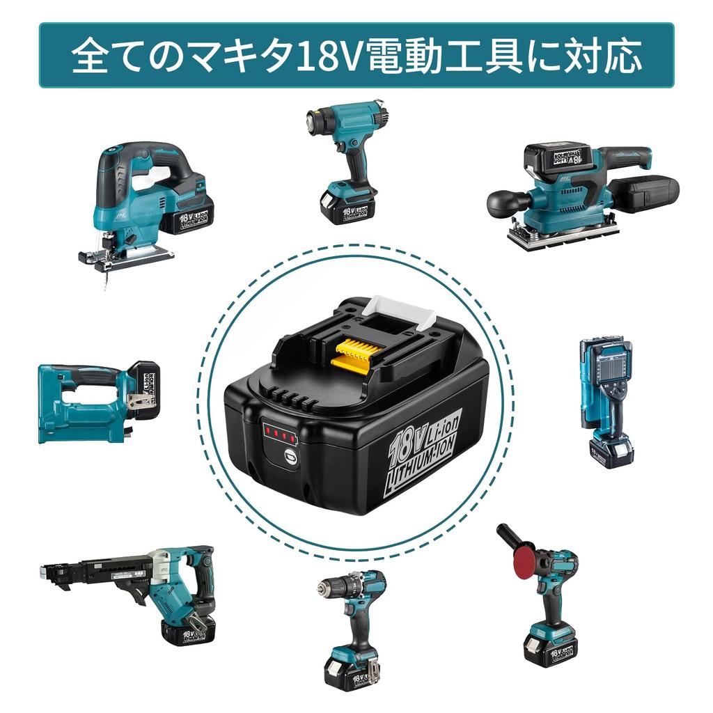 GWELEC Makita 18V BL1860B Compatible Compatible with Makita 6Ah Power Tools Makita 18V Battery Level Display Function PSE Certified Set of 4 100