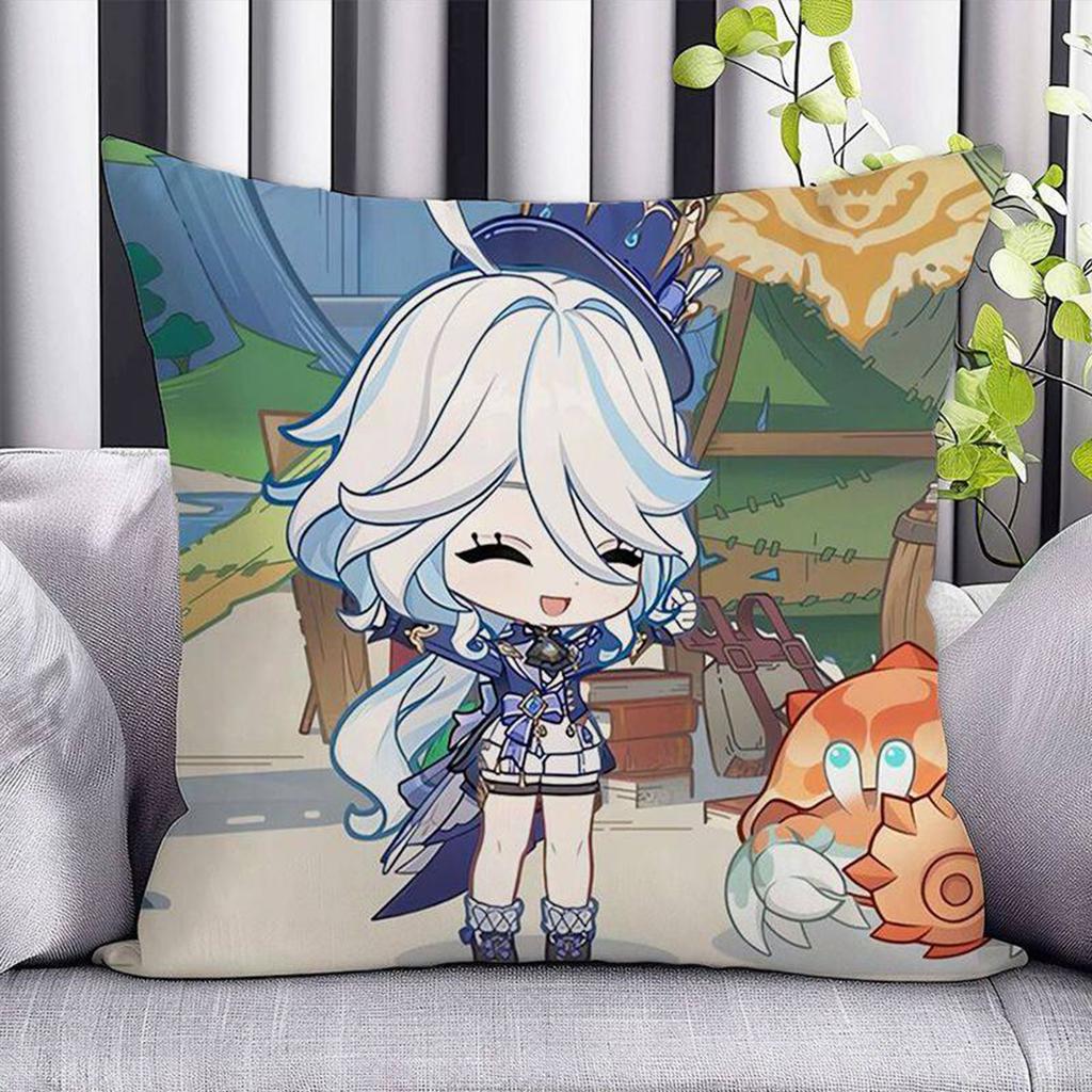 Anime Game F-Furina Pillowcase Double-sided Cushion Cover Polyester Home Decor for Living Room Sofa Bedroom Bed
