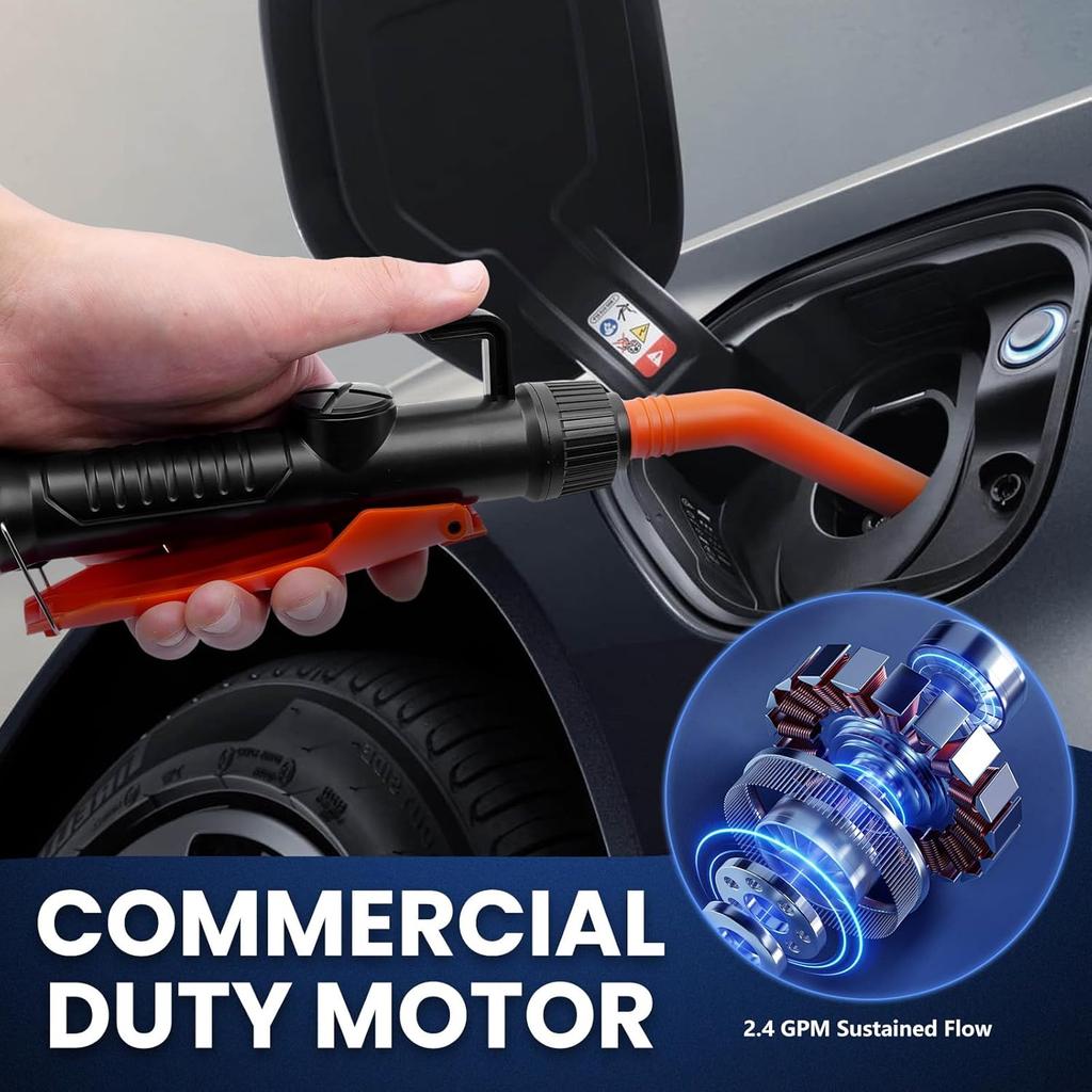 Portable Battery Powered Fuel Transfer Pump - 2.4GPM Handheld With Adjustable Flow For Gas, Diesel, Kerosene & Water
