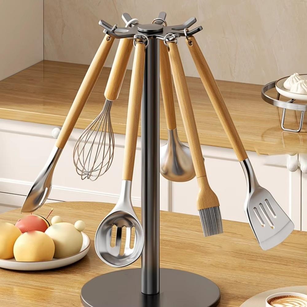 Large Capacity Rotating Utensil Storage Rack Space Saving Spoon Hanging Rack for Kitchen