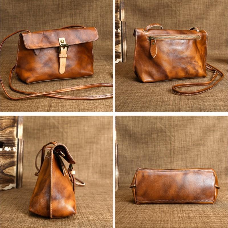 Johnature Echte Leder Damen Tasche Retro Handgemacht Weiches Rindsleder Mini Vielseitig Schulter Crossbody Tasche