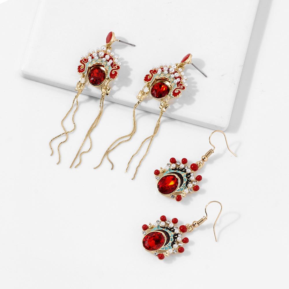Opera Chinese Exquisite Mask Earrings With Flowing Tassels Women For