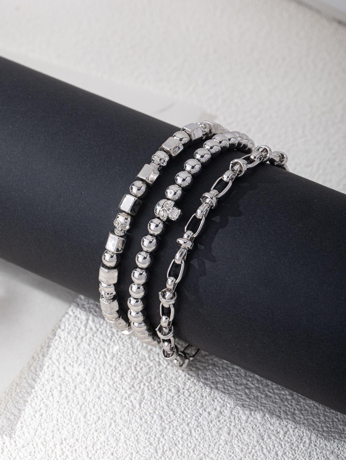 Новый универсальный набор браслетов из бисера ручной работы, Эластичный браслет со стильным черепом