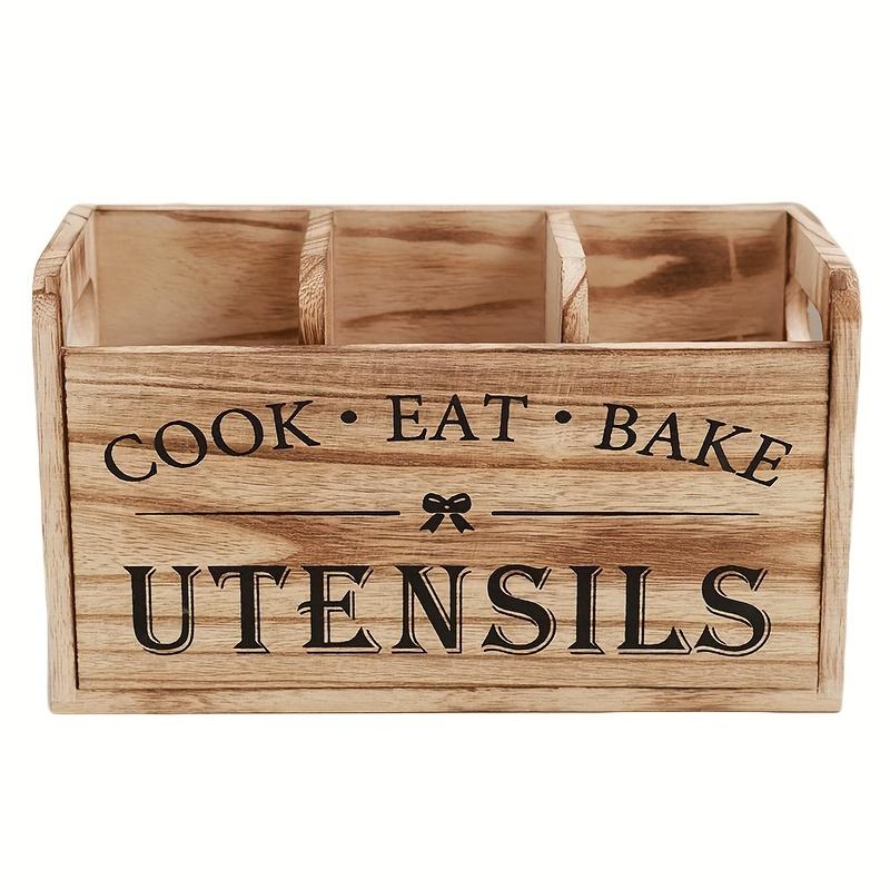 

Деревенская деревянная кухонная стойка - три ящика для столовых приборов, настольное и настенное хранение для кухонных, столовых и кондитерских инструментов
