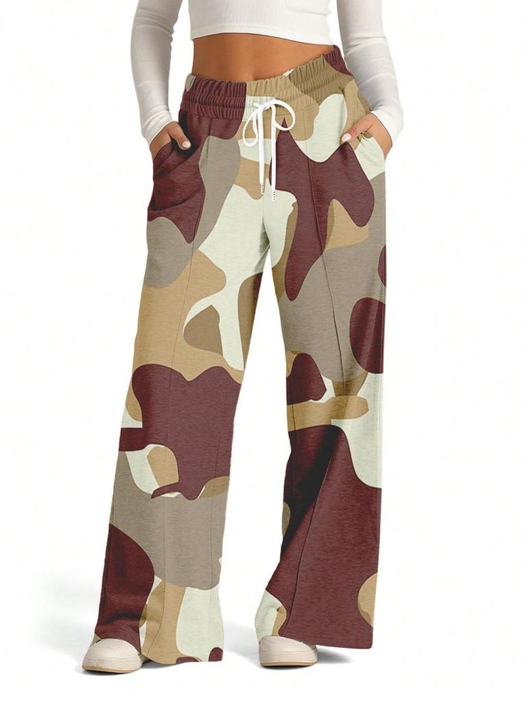 European and American camouflage wide-leg pants women's new straight versatile sports casual pants source spot