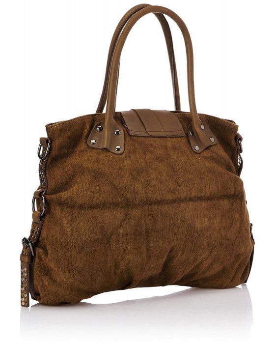 Sac cabas - Le Temps des Cerises - TAKA - Marron - Toile - Cuir de vachette