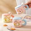 Creative Cartoon Ceramic Cup with Lid for Home Office Couple Water Cup Gift Box High Value Gift Ins Style Mug