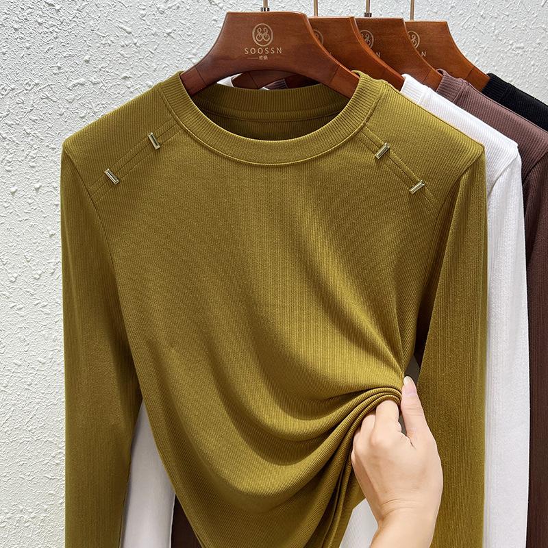 

Modal crew neck bottoming shirt women s new black spring and autumn slim fit can be worn outside long-sleeved top XXXL