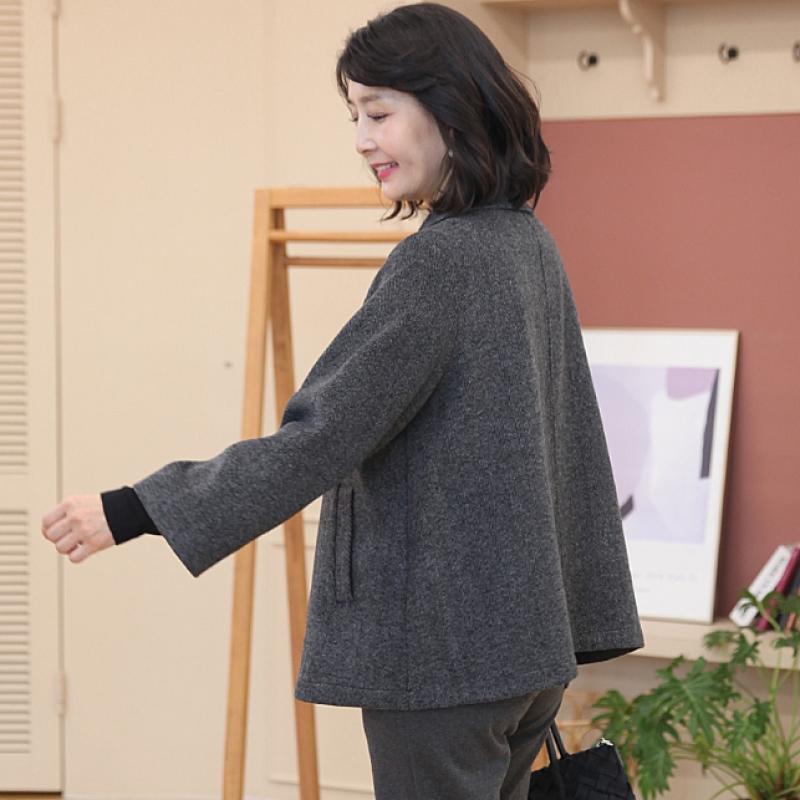 Shiz Madam Herringbone Round Collar Wool Coat J31769