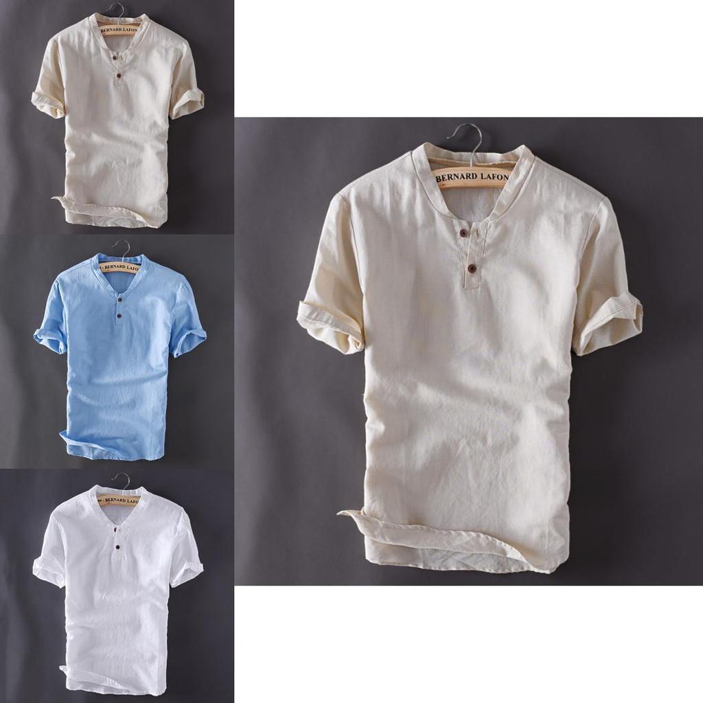 Premium Quality Usa Men's Pullover Linen Short Sleeves Shirts In Solid Cotton Fabric