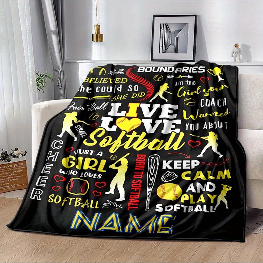 Black Softball Customize Your Name Blanket Used For Chair Office Sofa Bed Camping Soft And Warm Giving Friends And Relatives Birthday Gifts Graduation