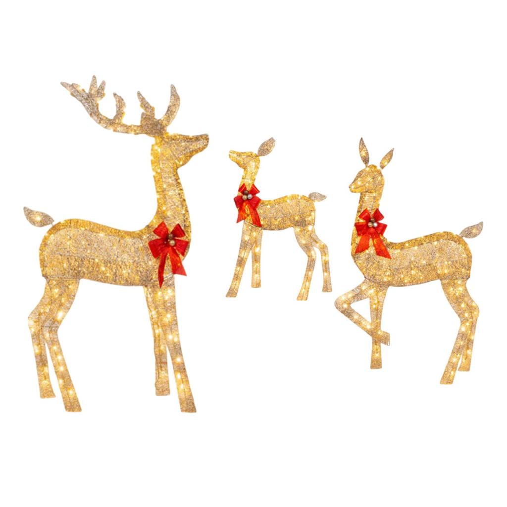 Christmas Lighted Reindeers Family with Red Bow Props Decor Holiday Luminous
