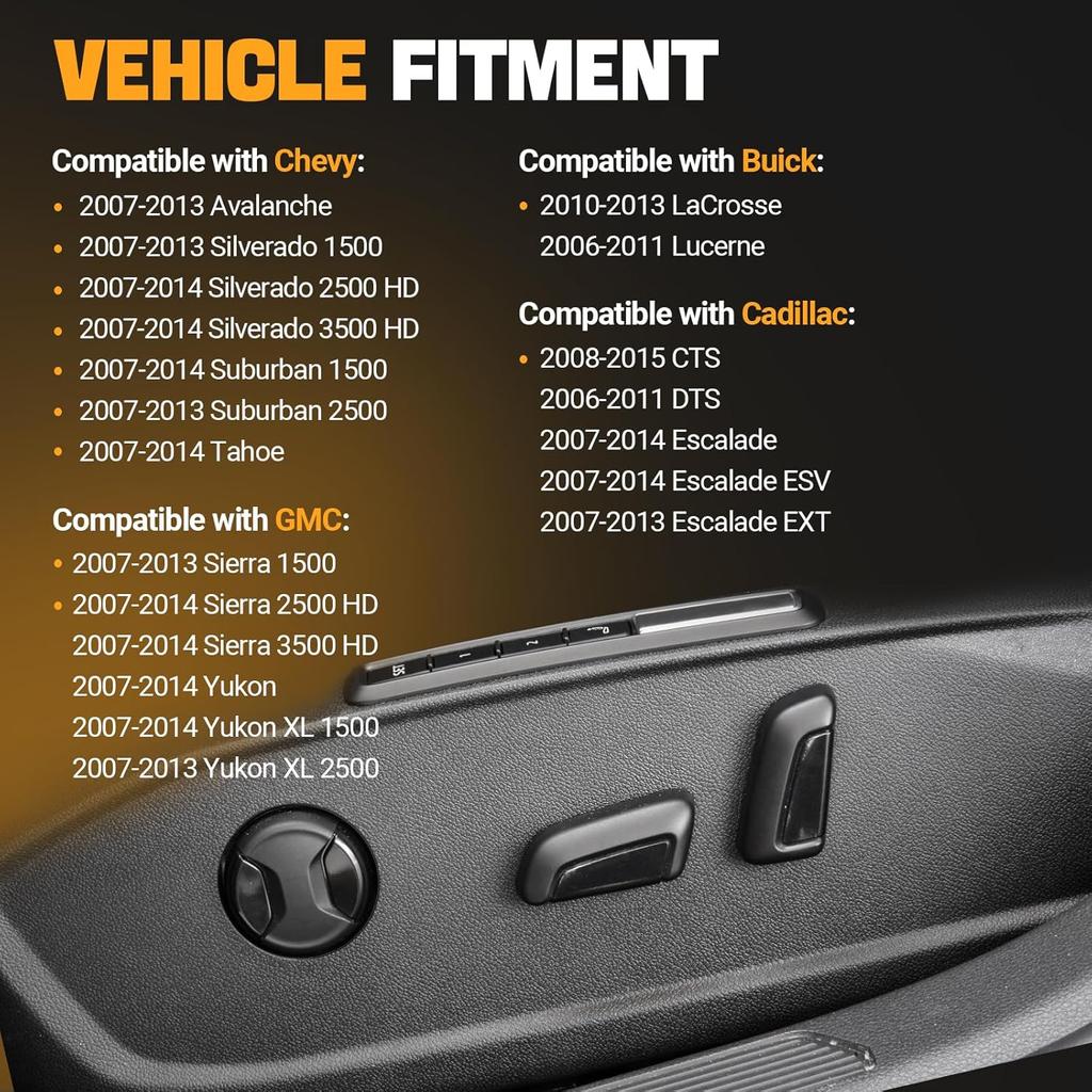 Power Seat Switch, 8 Way Front Right Passenger Side Control Switch Compatible With 2007-2013 Buick Cadillac Chevy GMC - CTS, DTS, Escalade,