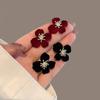 Fashion Red Velvet Geometric Flower Stud Earrings for Women Unusual Earrings Vintage Ear Jewelry Wedding Party Accessories Gifts