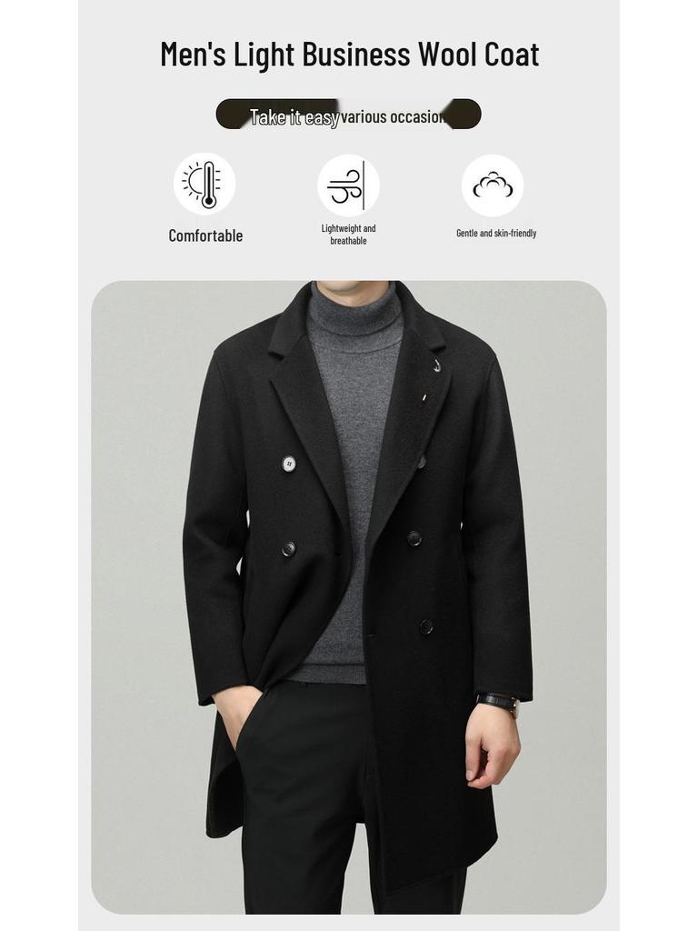 Men's Premium Double-Faced Wool Coat - Mid-Length, Autum/Winter Business Casual 100% Wool Overcoat