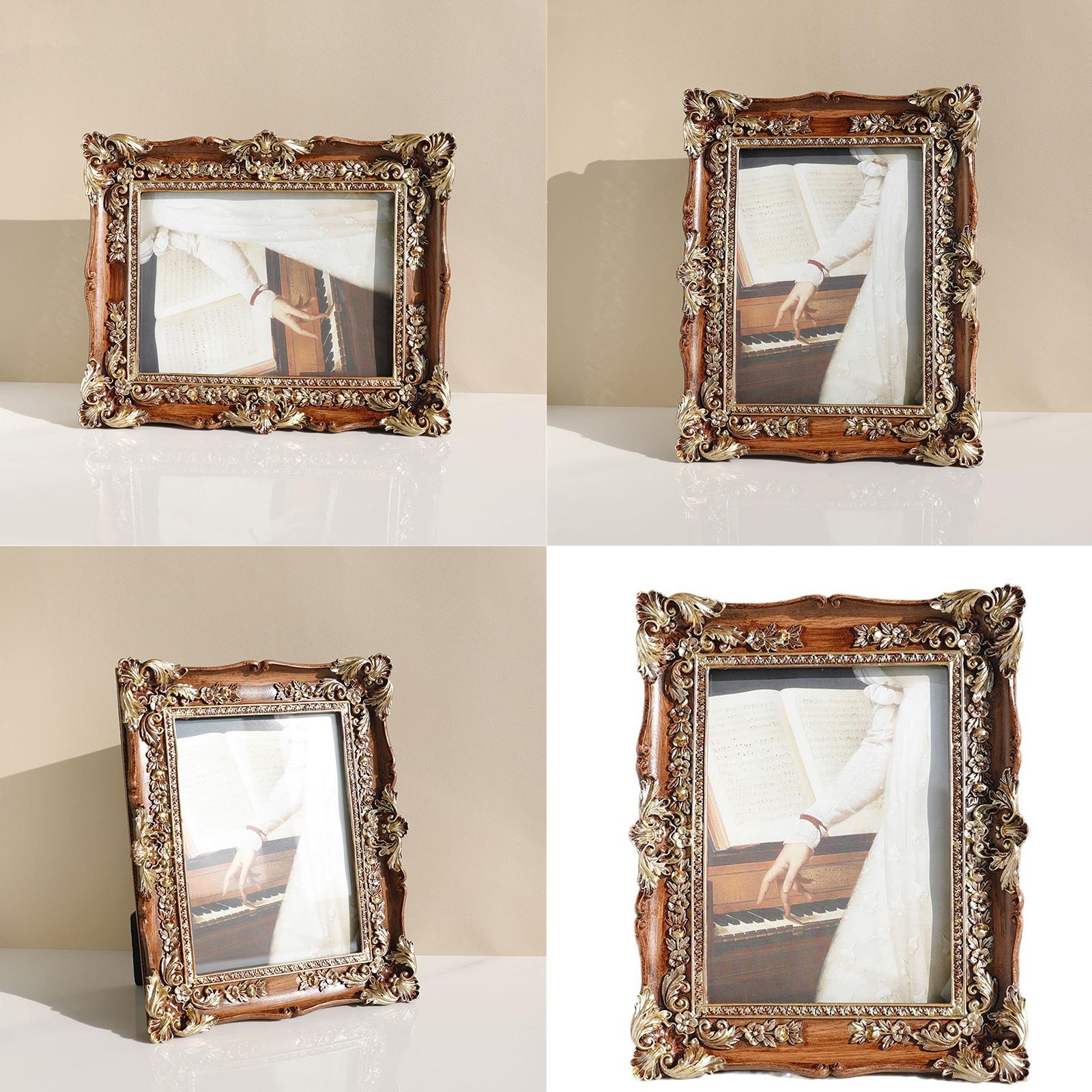 Cornice Portafoto Classica Intricata Texturizzata Resine Vintage Intagli Floreali Rettangolare per Ufficio e Casa