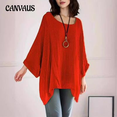 Women's T-Shirt Mid Sleeve Solid Color Casual Loose Bat Sleeve Shirt O-Neck Plus Size Ladies Sexy Top