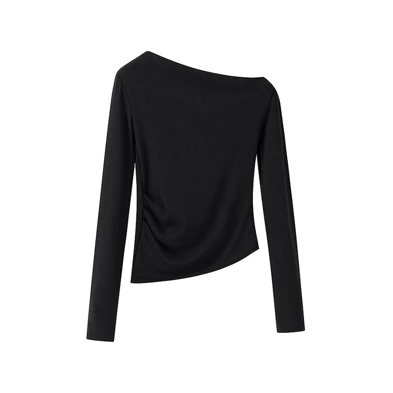 Kaslead New Arrival Women's Clothing Fashion Style Stylish Simple and Versatile Casual Knitting Oblique Shoulder Tops