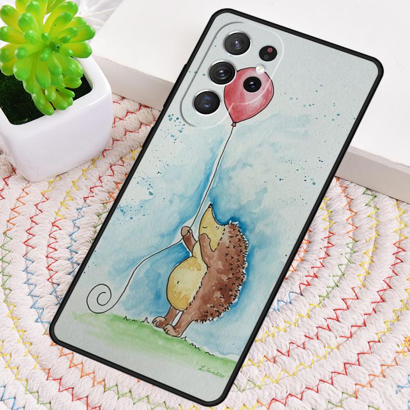 Hedgehog and Balloon Silicone Phone Case For Samsung Galaxy Note 10 Pro S26 S25 S24 S23 S22 S21 Plus S25Ultra Capa Cover