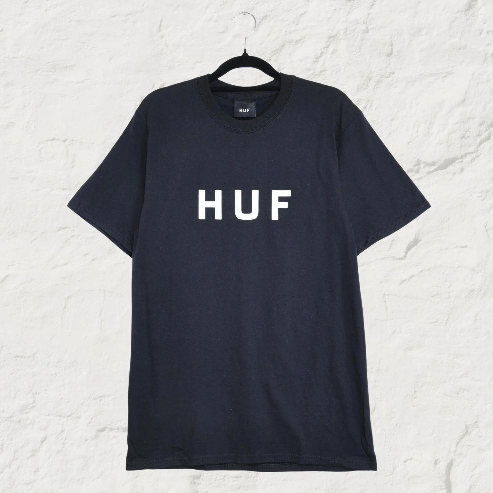 HUF Essentials OG Logo Tee Black Minimal Streetwear Skate T-Shirt S L
