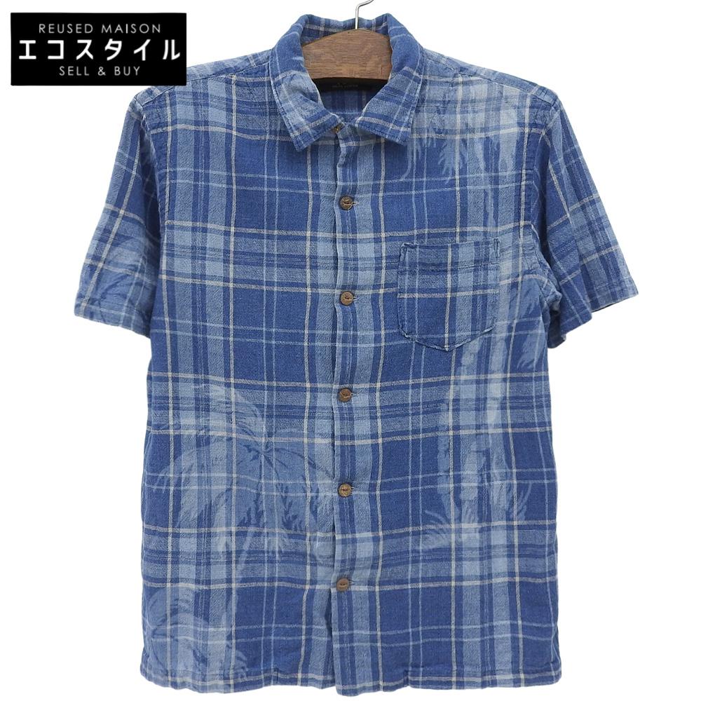 RRL Men's Cotton and Linen Checkered Shirt, Blue, Size M tops M blueUsed