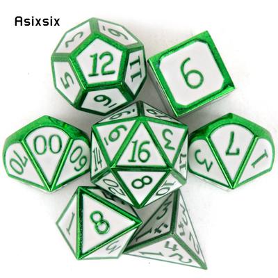 7 Pcs White Green Standard Metal Dice Solid Metal Polyhedral Dice Set Suitable for Role-Playing RPG  Board Game Card Game