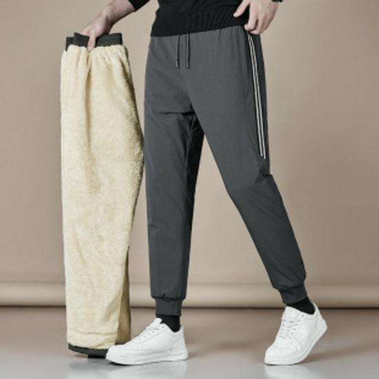 Men's Slim Fit Fleece Lined Winter Sports Sweatpants with Cuffs - Thickened Lambswool for Warmth