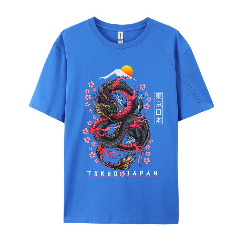 Japanese Aesthetic Dragon Tokyo Japan Unisexga Europe T Shirts Slim Fit Printed Pure Cotton Crew Neck Unisex Tops Shirt