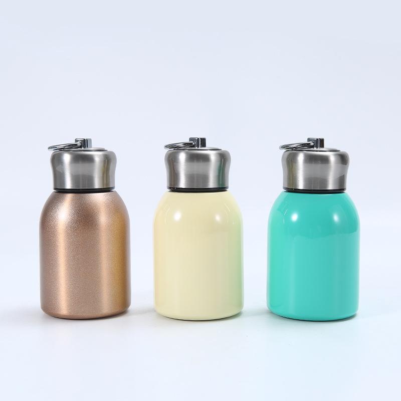 Simple Stainless Steel Thermos Cup with Ring Outdoor Portable Handy Cup Small Fat Mini Vacuum Pocket Cup