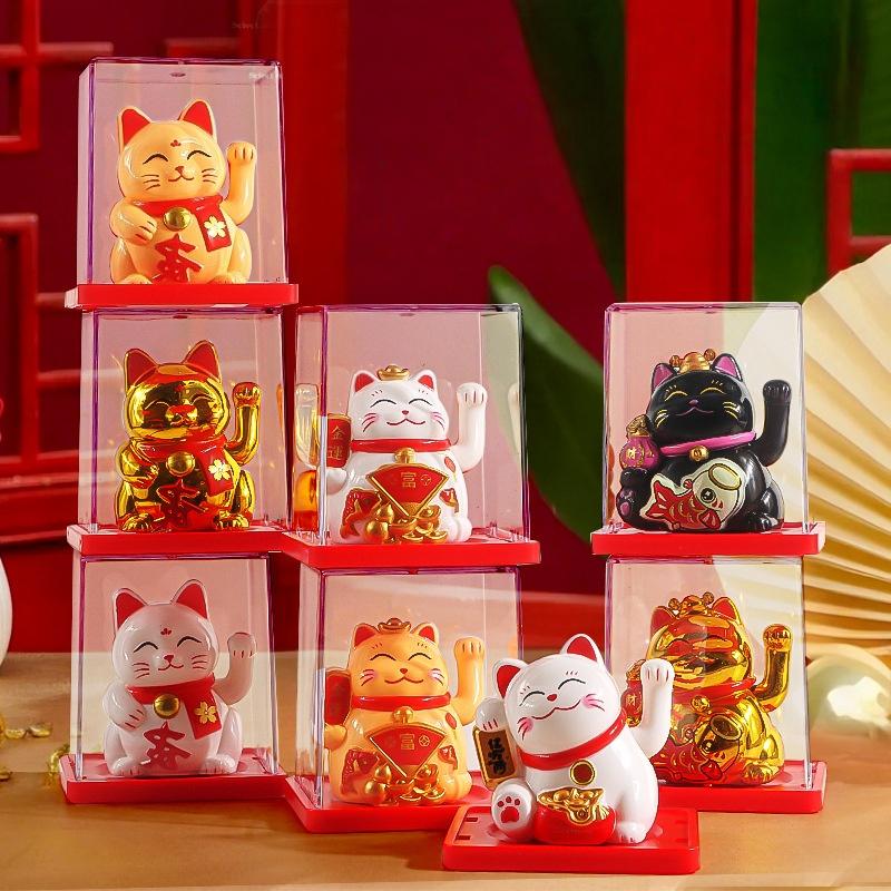 1Pcs Waving Wealth Good Fortune Awaits Solar-Powered Ornaments For Home And Office Lucky Beckoning Cat Solar Powered