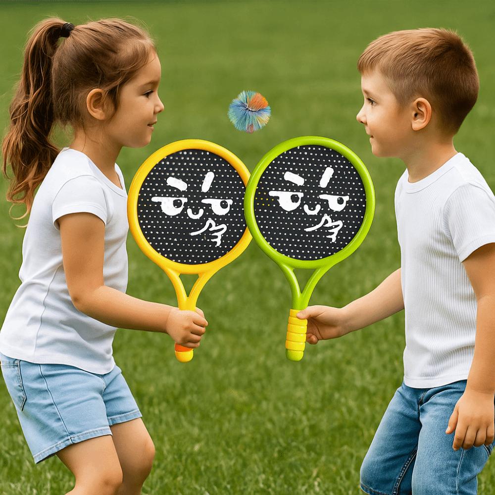 2Pcs Shock Absorbing Children's Badminton Racket Portable Lightweight Badminton Racket Set With Ball Soft Grip Sports Game Toys