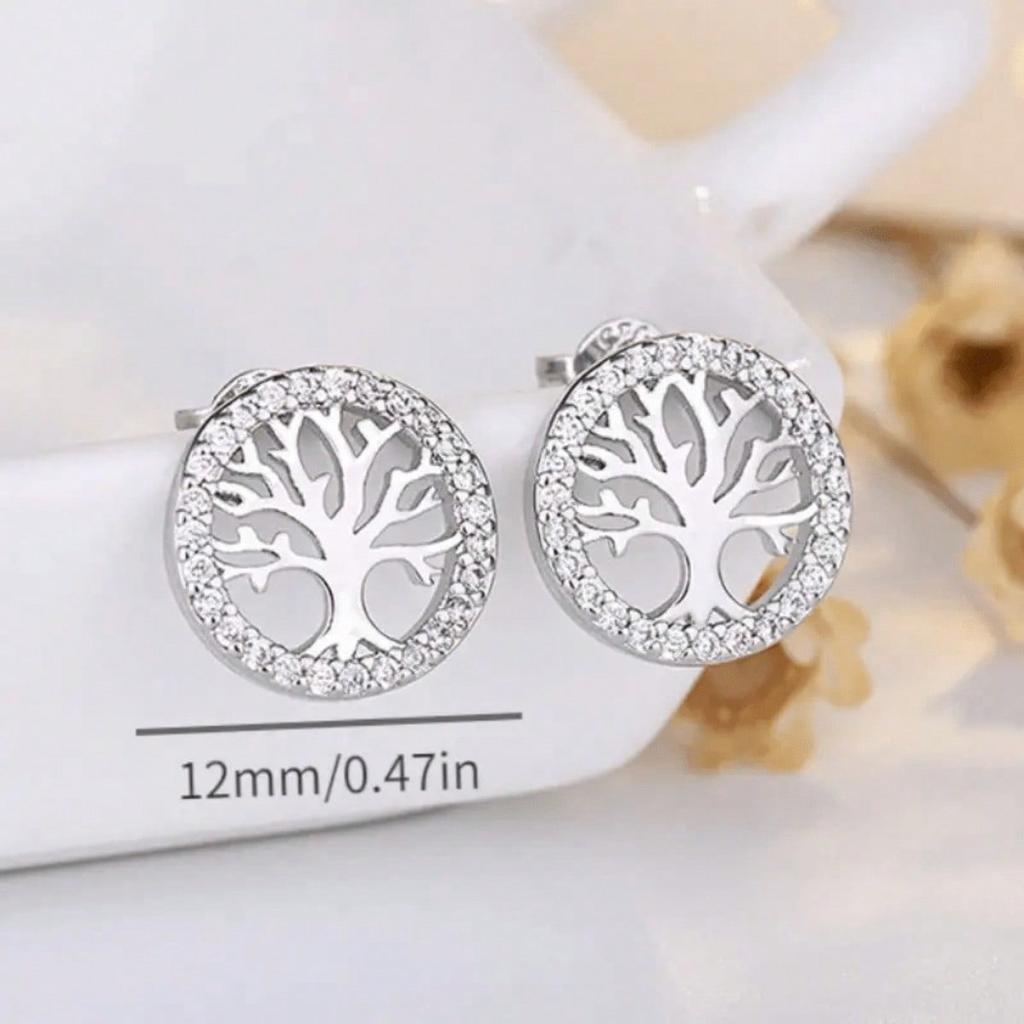 1 Pair of Life Tree Fashionable, Simple and Elegant Fashion Earrings, Lightweight and Luxurious Synthetic Zircon, Suitable for Daily Wear