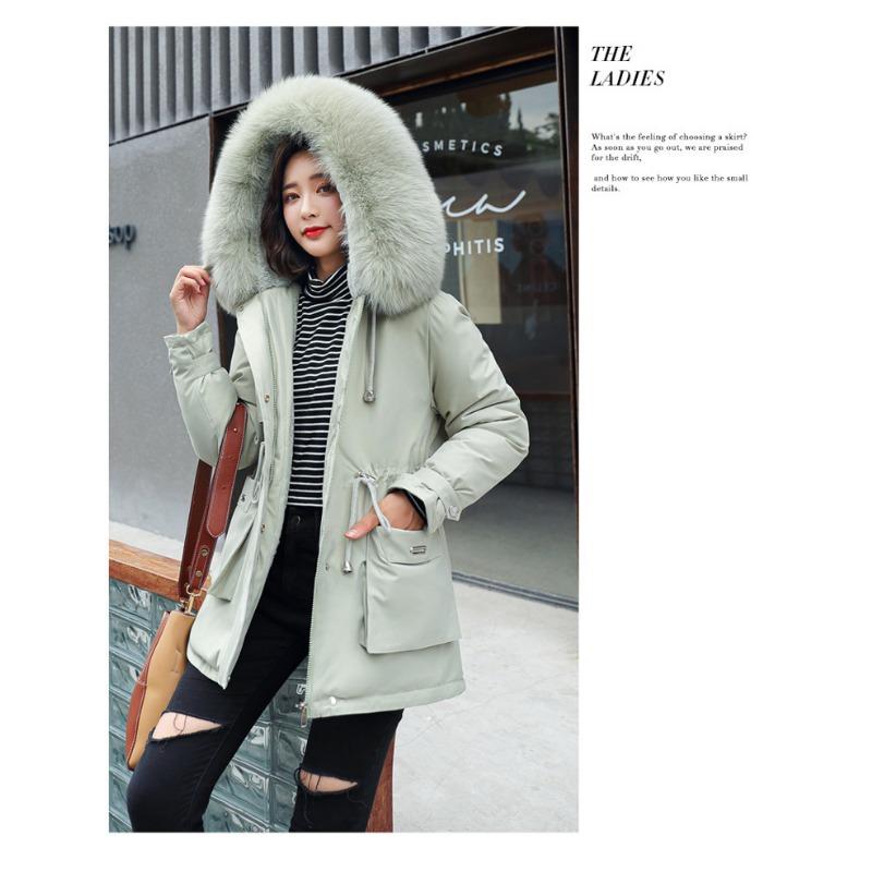 Loose Thick Padded Cotton Coat With Large Fur Collar Pockets For Women