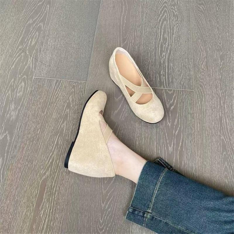 French Style Cross Strap Mary Jane Shoes Women's Vintage Ballet Flats With Hidden Heel Elegant Pumps