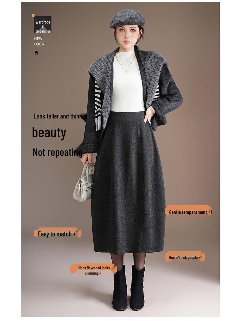 Stylish Elastic Waist Women's Winter 2025 Korean Slimming Casual Mid-Length Skirt