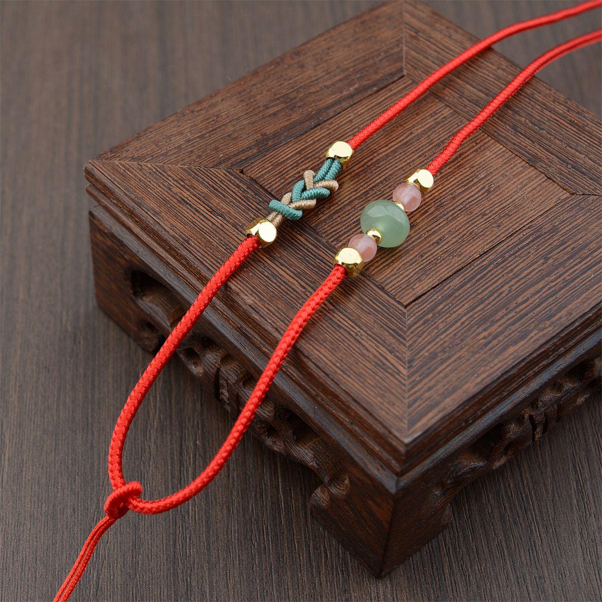 Hand-Knitted Jade & Rose Quartz Necklace Pendant Lanyard красный
