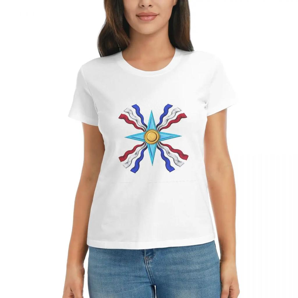 Women TShirt Luxury Assyrian Suryoyo Flag Summer Short Sleeve Tees Round Neck Cotton T Shirts Clothes Tops Streetwear