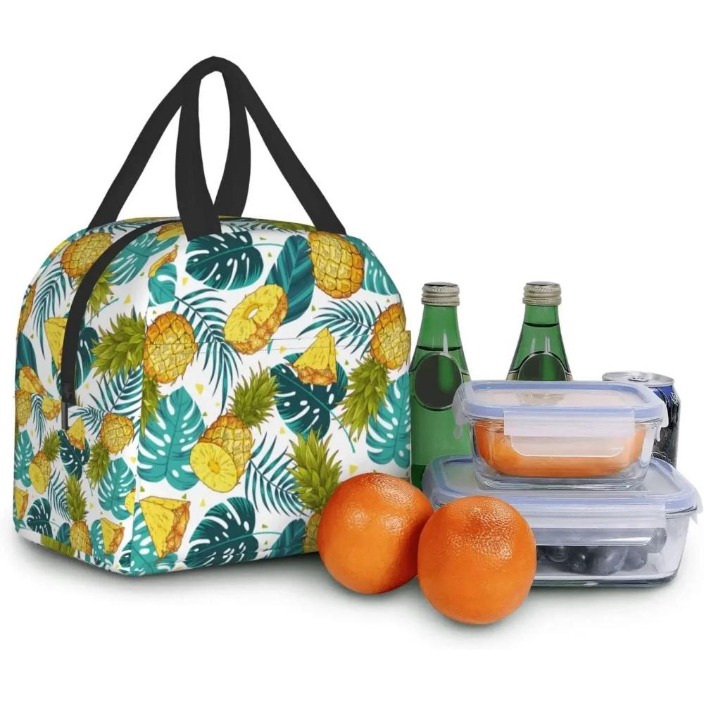 Pineapples Insulated Lunch Bag with Front Pocket Reusable Cooler Tote Bag with Zipper Use for Camping Hiking Picnic Beach Travel