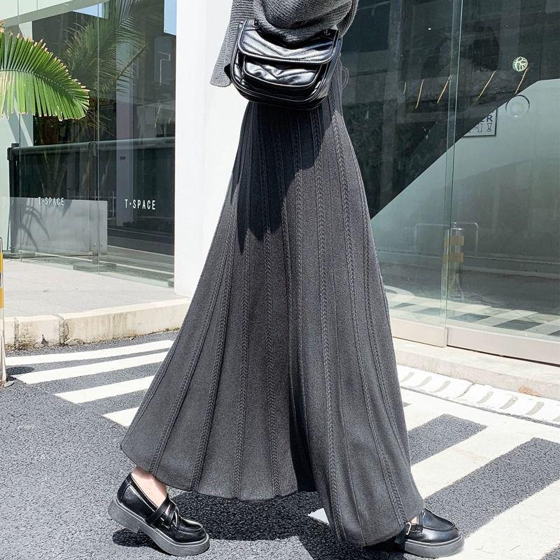 

Women s Black High-Waist A-Line Woolen Skirt - Ribbed, Thickened, Autumn/Winter Casual Skirt L (recommended 110-125 jin) серый