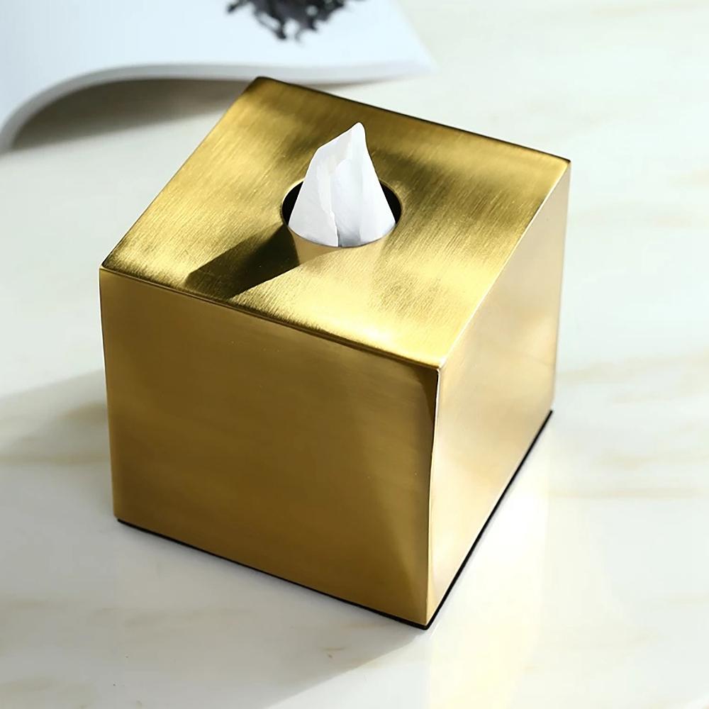 A20F-1Pc Metal Tissue Box Square Golden Rectangle House Geometry Desktop Storage Organization Living Room Modern Home Decor