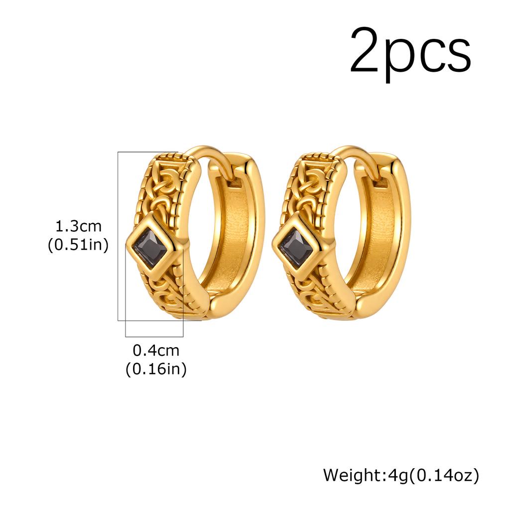 Vintage Vicking Hoop Earrings for Men Boys,Black Zircon Stainless Steel Huggies Hoop Earrings,Punk Jewelry Gift