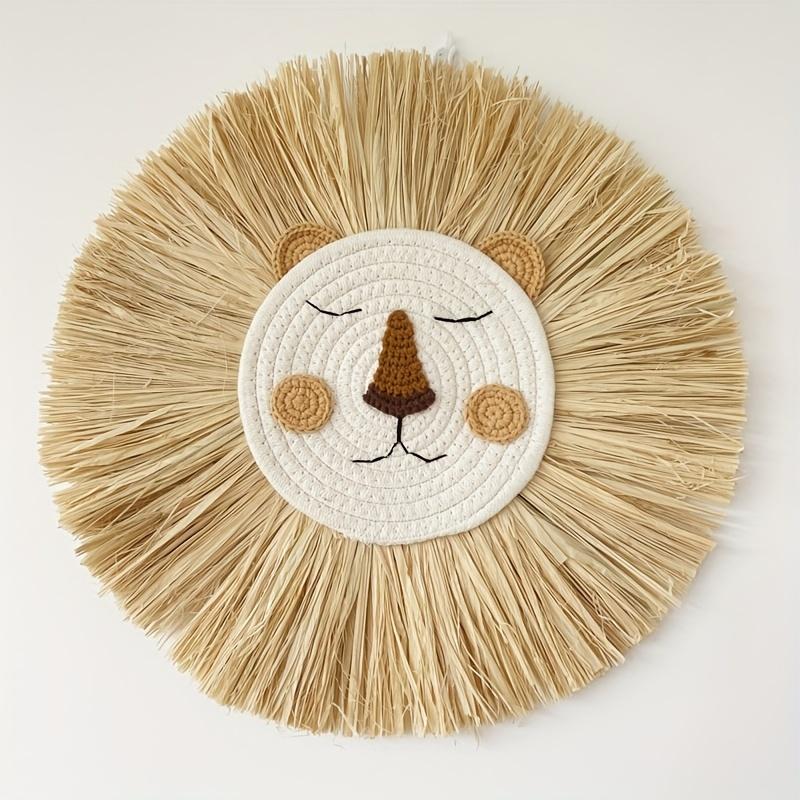 Nordic Handmade Lion Wall Decor Cotton Thread Straw Woven Animal Head Wall Hanging Ornament For Nursery Baby Room Decoration