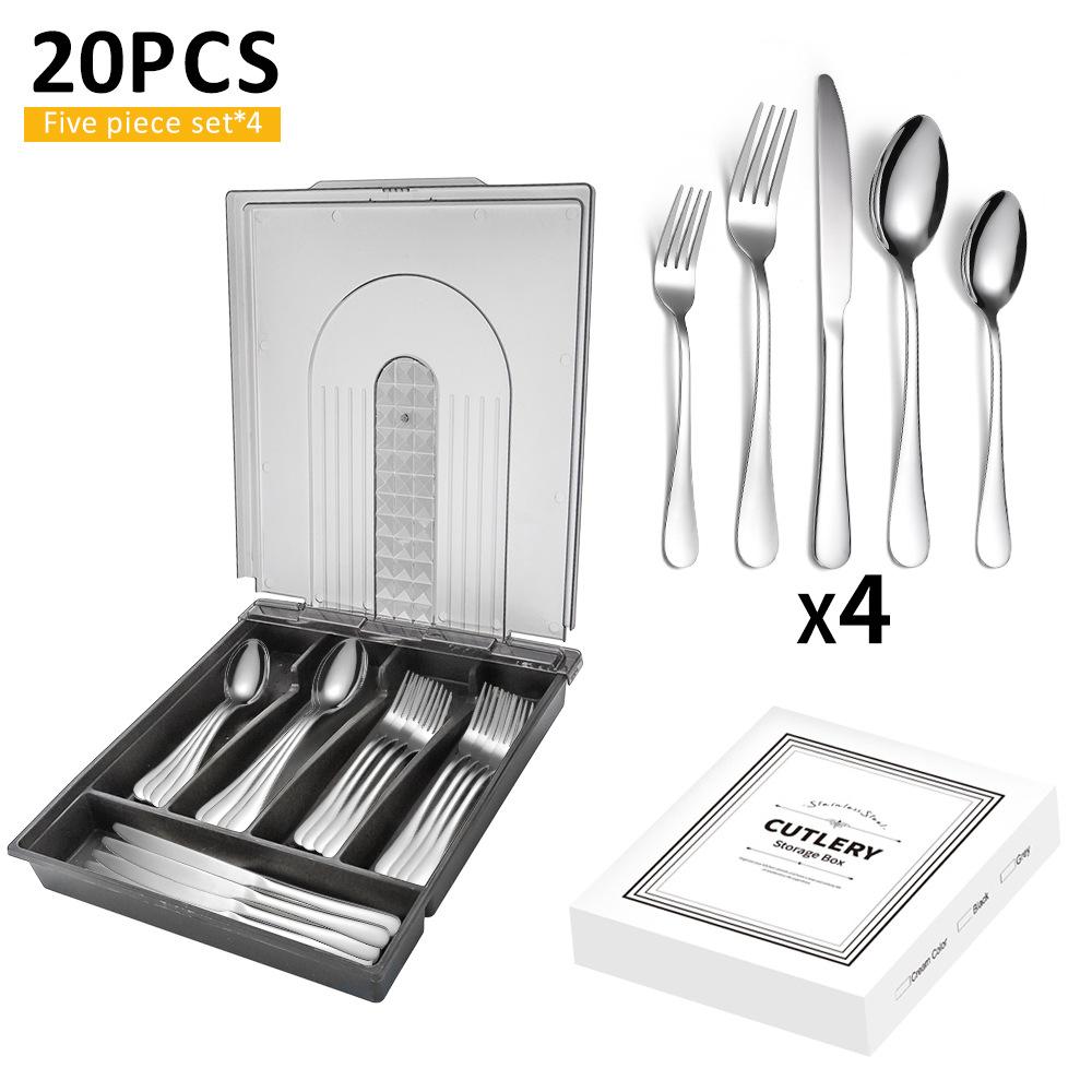 

Набор из 20 предметов, ножей, вилок и ложек, ящик для хранения столовых приборов из нержавеющей стали, разделенный на ящики для ножей и вилок YSH-5-20PS серебряный