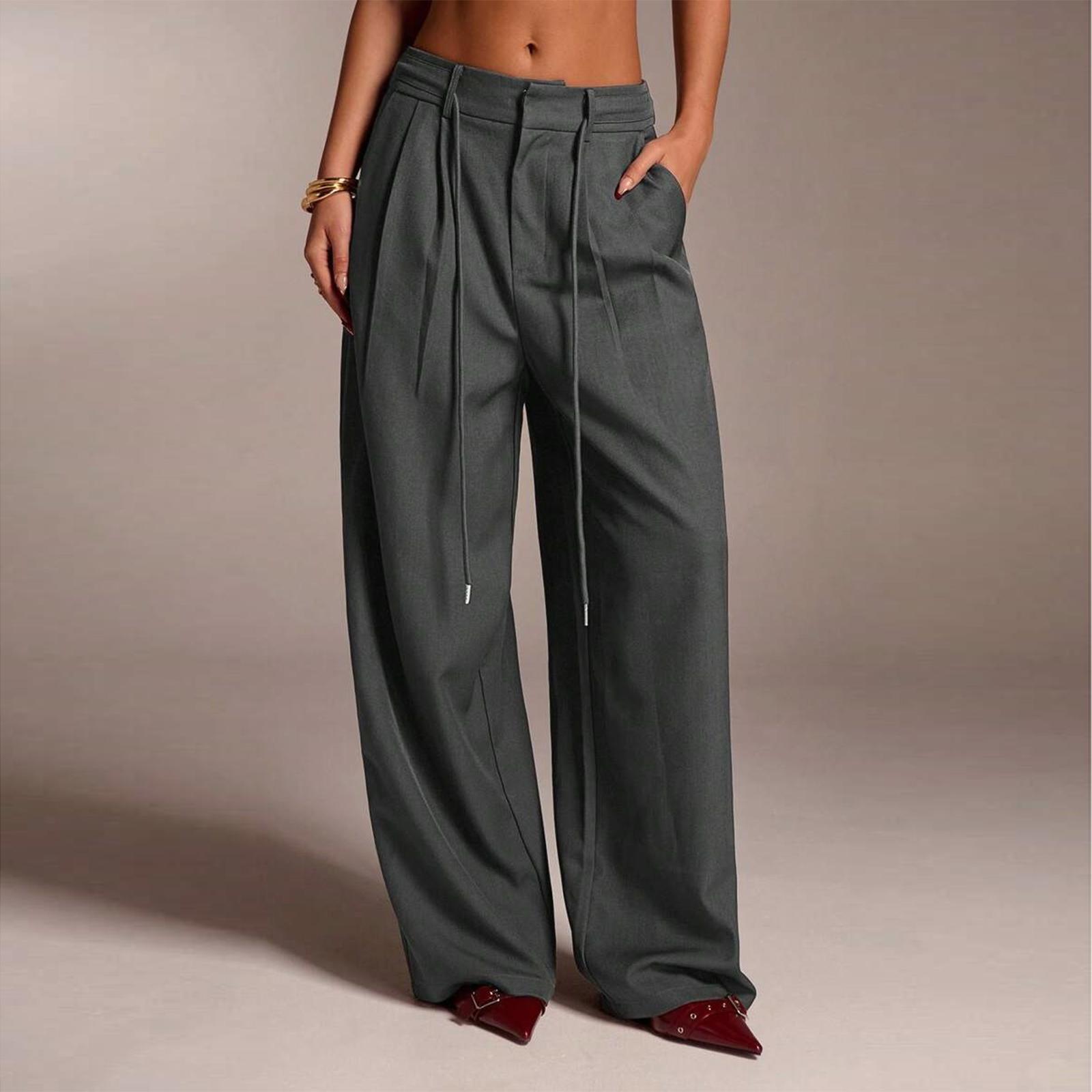 

Women s Ffashionable Color Pocket Tie Loose Casual Suit Pants Commuting Straight Leg Casual Pants M