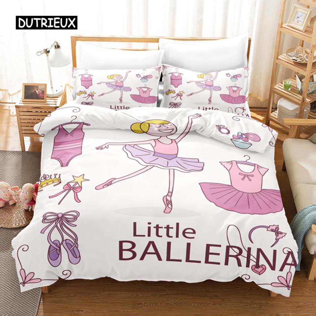 Ballet Girl Duvet Cover Set Purple Tutu Dancer Eiffel Tower Bedding Set for Kids Girls King Size Soft Polyester Comforter Cover