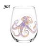 Durable Thick Base Glass Cups Stemless Wine Glasses with Marine Animal Pattern, 420ml Capacity, High Borosilicate Decorative Aesthetic Water Tumblers