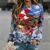 Women's Casual Christmas Print Neck Raglan Long Sleeve Pullover Sweatshirt