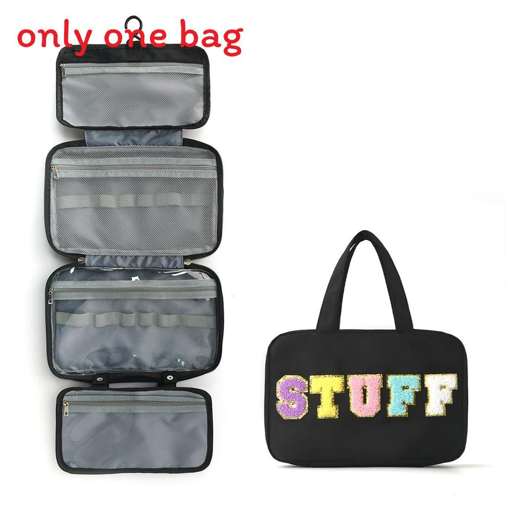

Polyester Travel Toiletry Bag With Dry Wet Separation And Hanging Design For Home And Travel Use Black