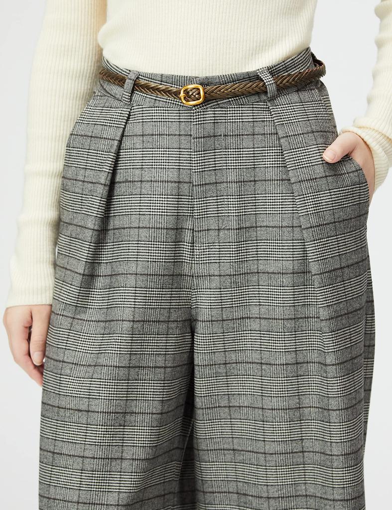 Something Glen Check Tuck Wide Casual Pants with Size 2XS Women's Belt,