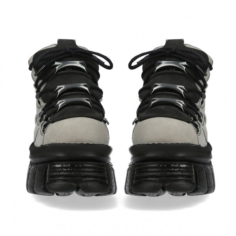 Punk Sneakers for Men Thick Sole Metal Decor Lace-Up Casual Shoes Women Gothic Punk Shoes Thick Sole Flat Trainer Unisex 44 45